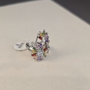 Elegant Silver Gold Filled Multi-Color Gemstone Ring Sz 8